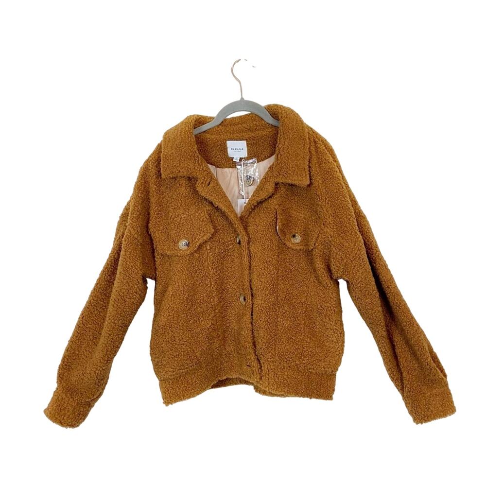 Gilli Trucker Jacket Teddy Bear Oversize Women's Novelty Cozy Brown sz M NWT